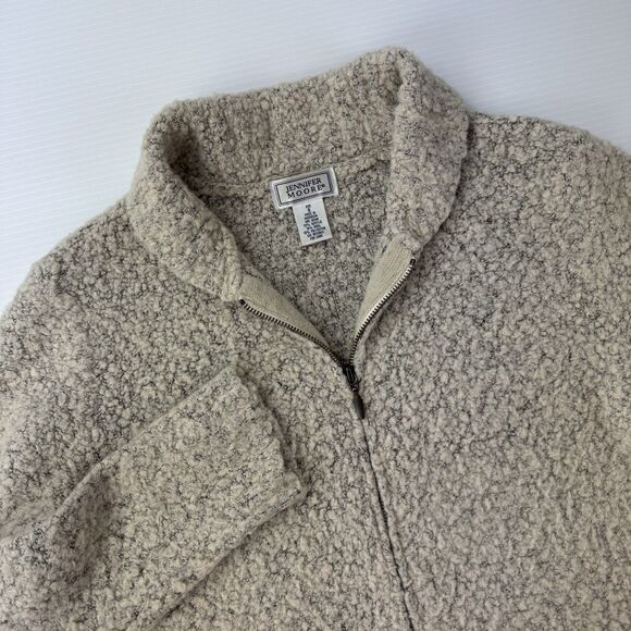 Vintage Jennifer Moore Boucle Wool Blend Zip Up Sweater Jacket Small Beige - Picture 2 of 10